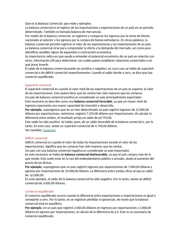Qué Es La Balanza Comercial | PDF