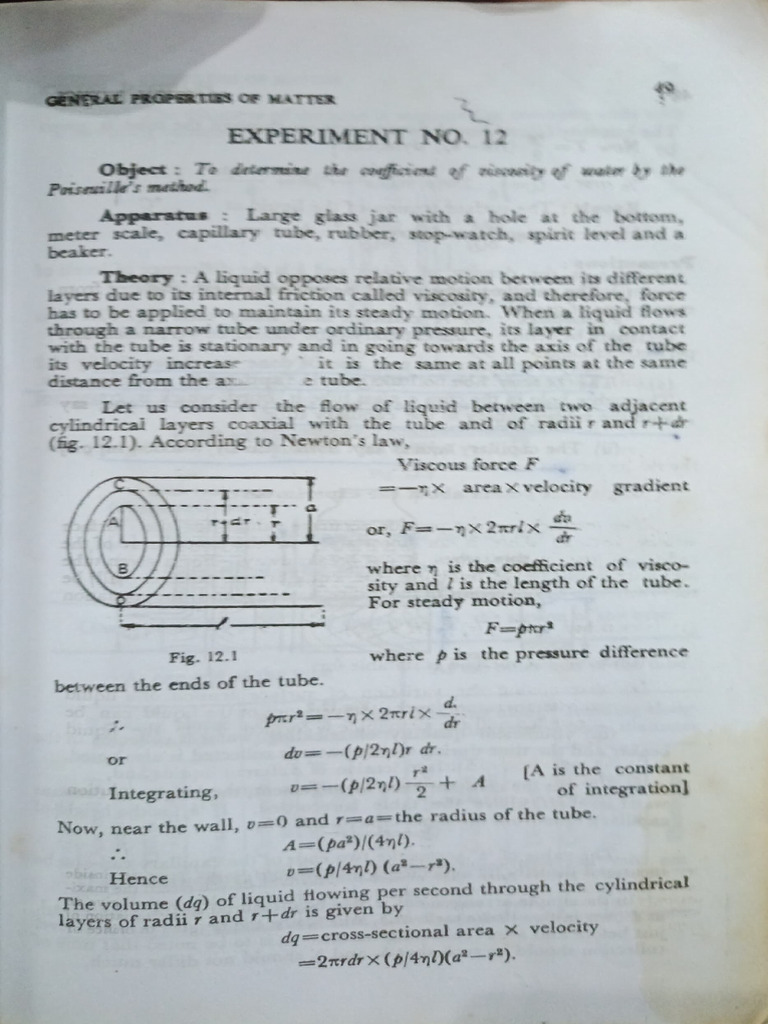 Coefficient of Viscosity via Poiseuille's Method | PDF | Viscosity ...