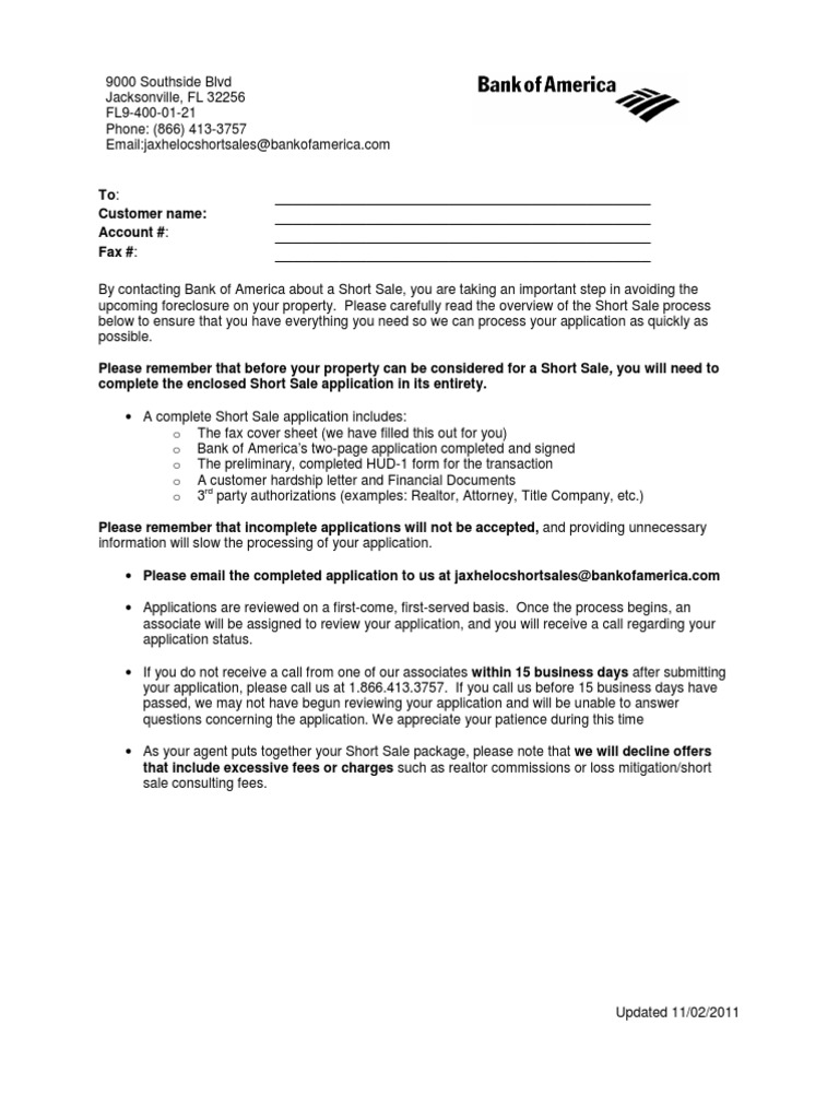 Bank of America HELOC Short Sale Package PDF Short Sale (Real