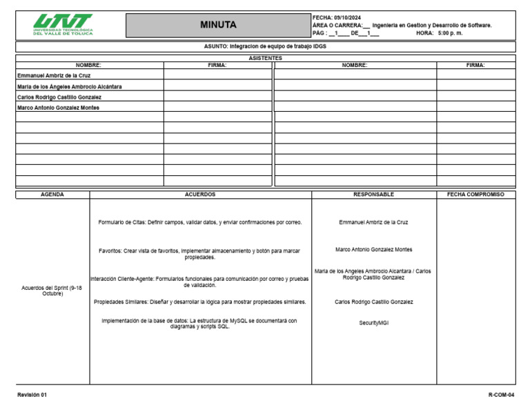 Minuta-Sprint (9-18 Octubre) | PDF