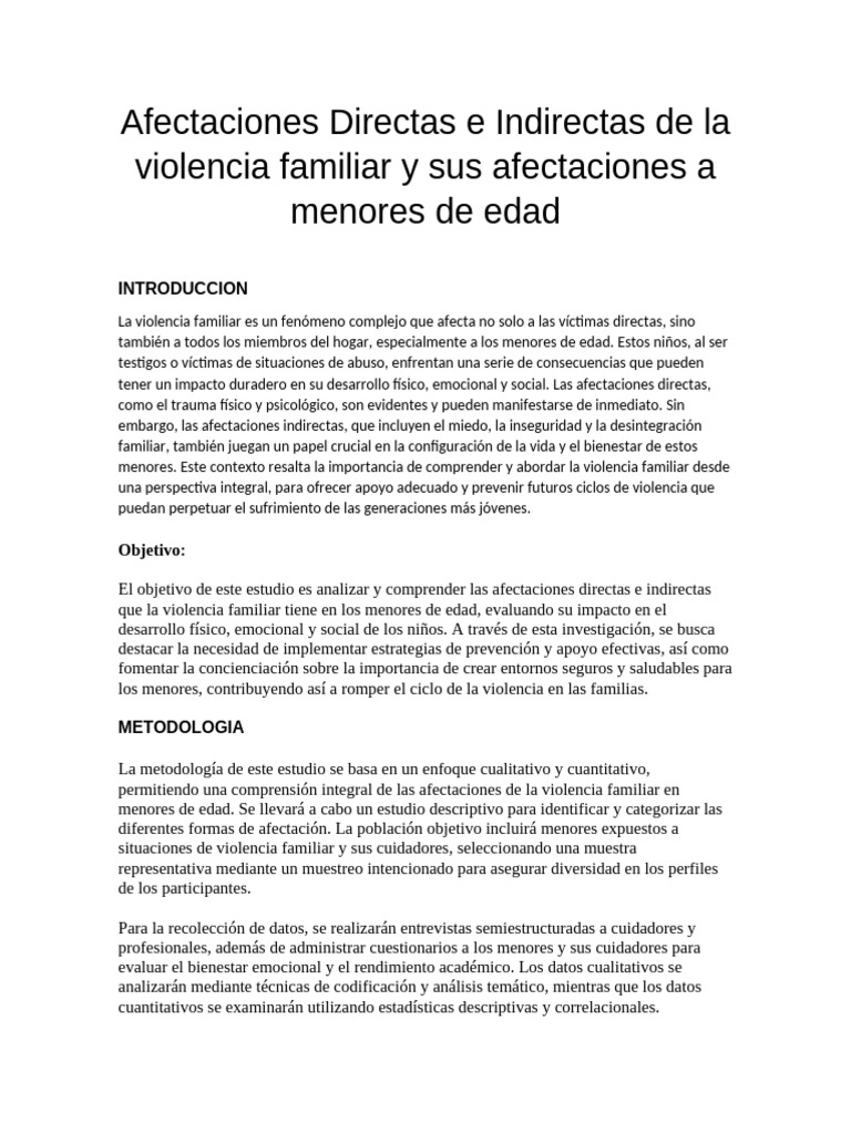 Afectaciones de la Violencia Familiar en Menores | PDF | Violencia ...