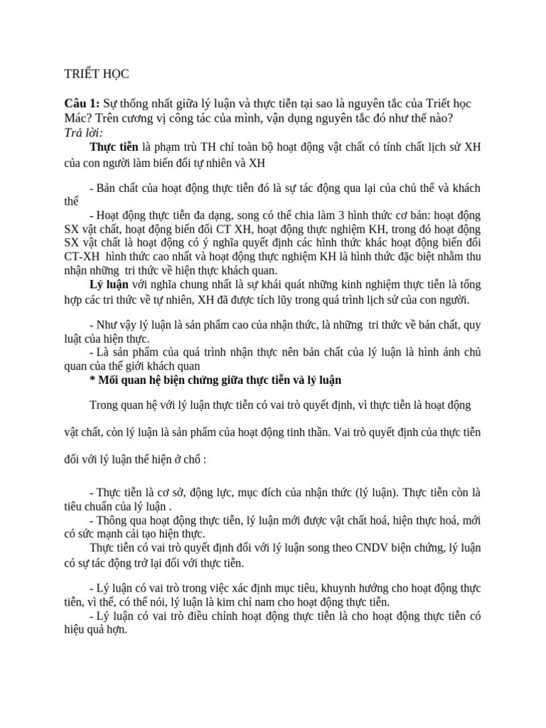 De Cuong On Thi - Triet Hoc | PDF