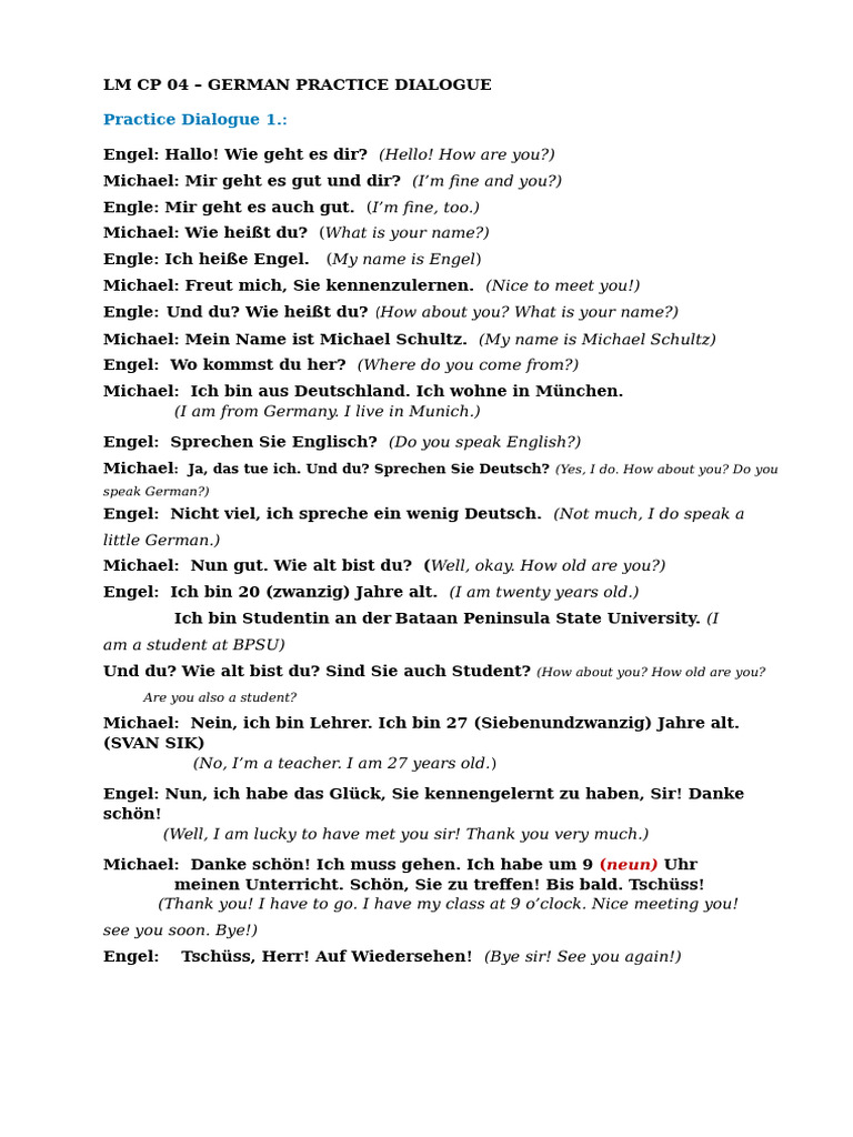 LM CP 04 German Practice Dialogue | PDF