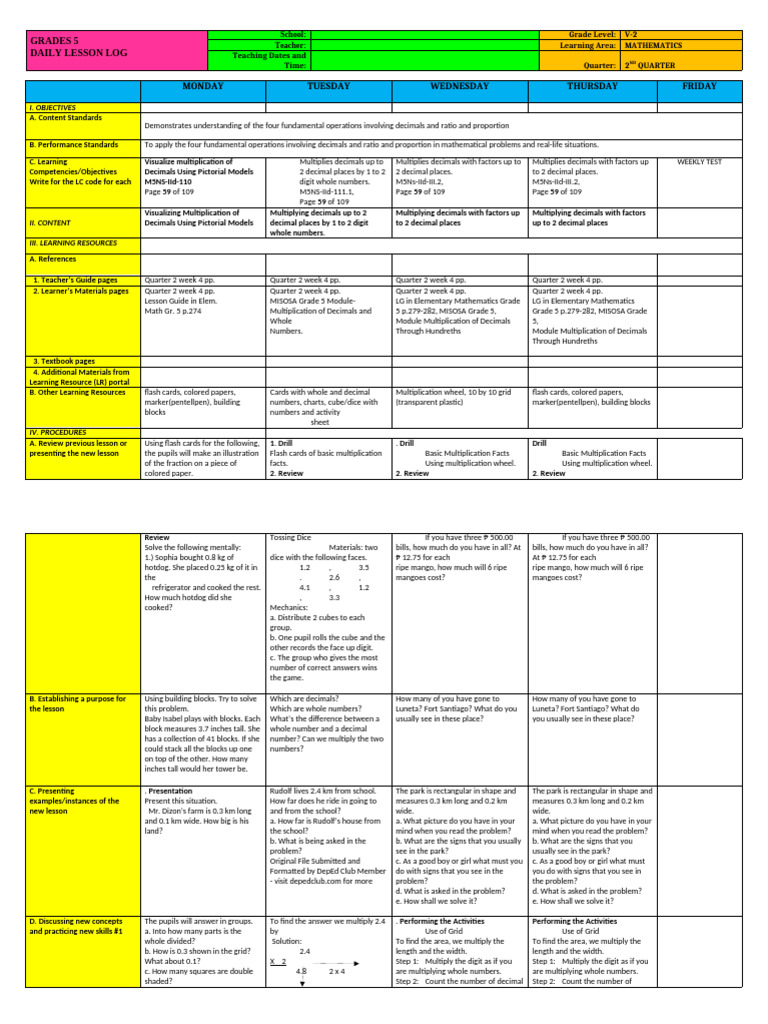 Grade 5 Math: Multiplying Decimals Lesson | PDF | Multiplication | Numbers
