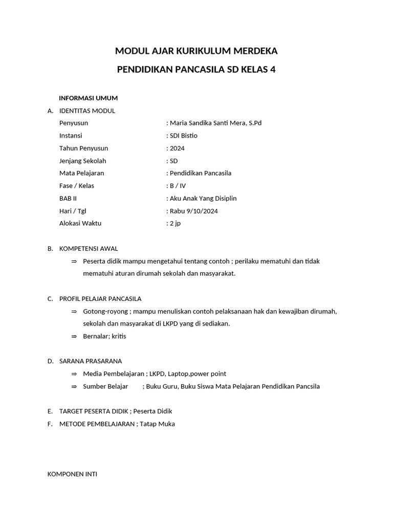 MODUL AJAR KURIKULUM MERDEKA SD Nangameting | PDF