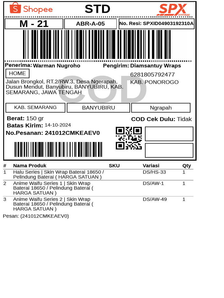 Label Pengiriman - Reguler - 7 | PDF
