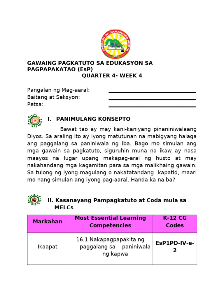 EsP1 QUARTER 4 WEEK 4 CATHERINE C. RASCO | PDF