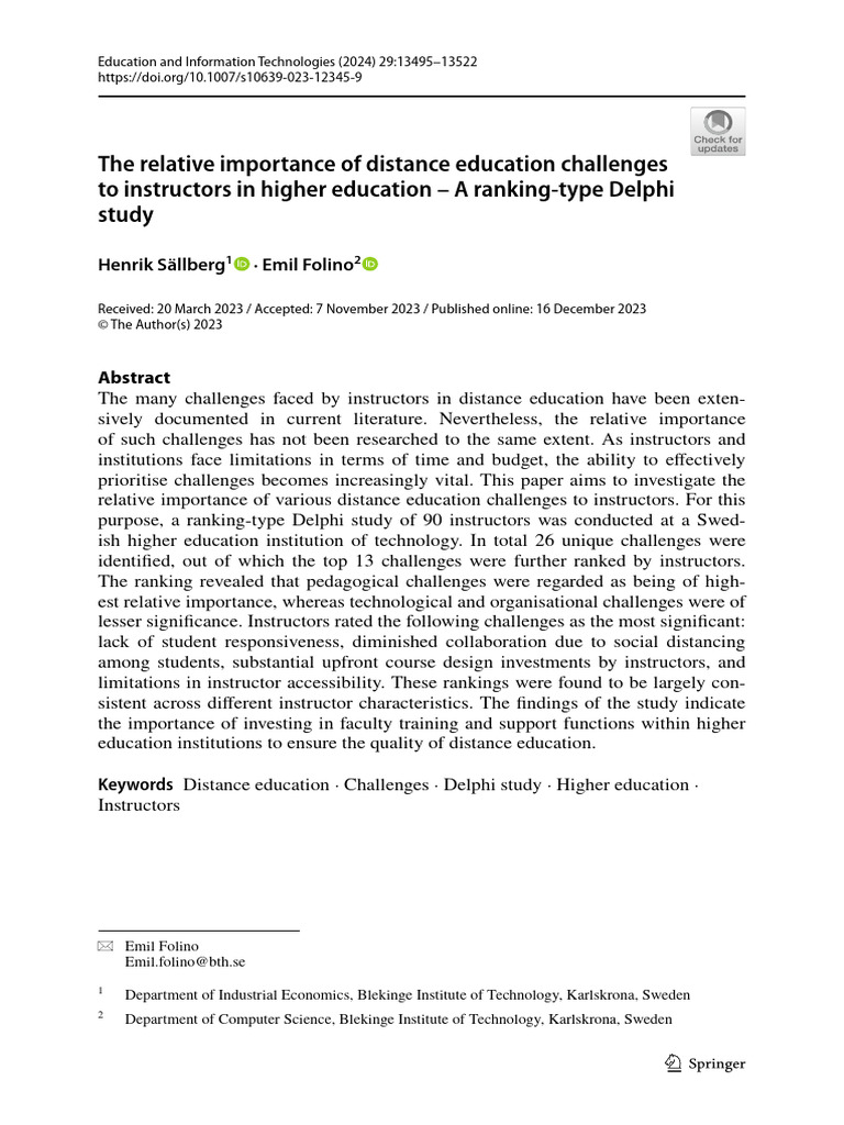 The Relative Importance of Distance Education Challenges To Instructors ...