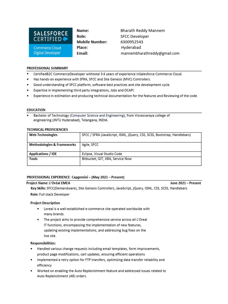 SFCC FULL STACK Resime Template | PDF