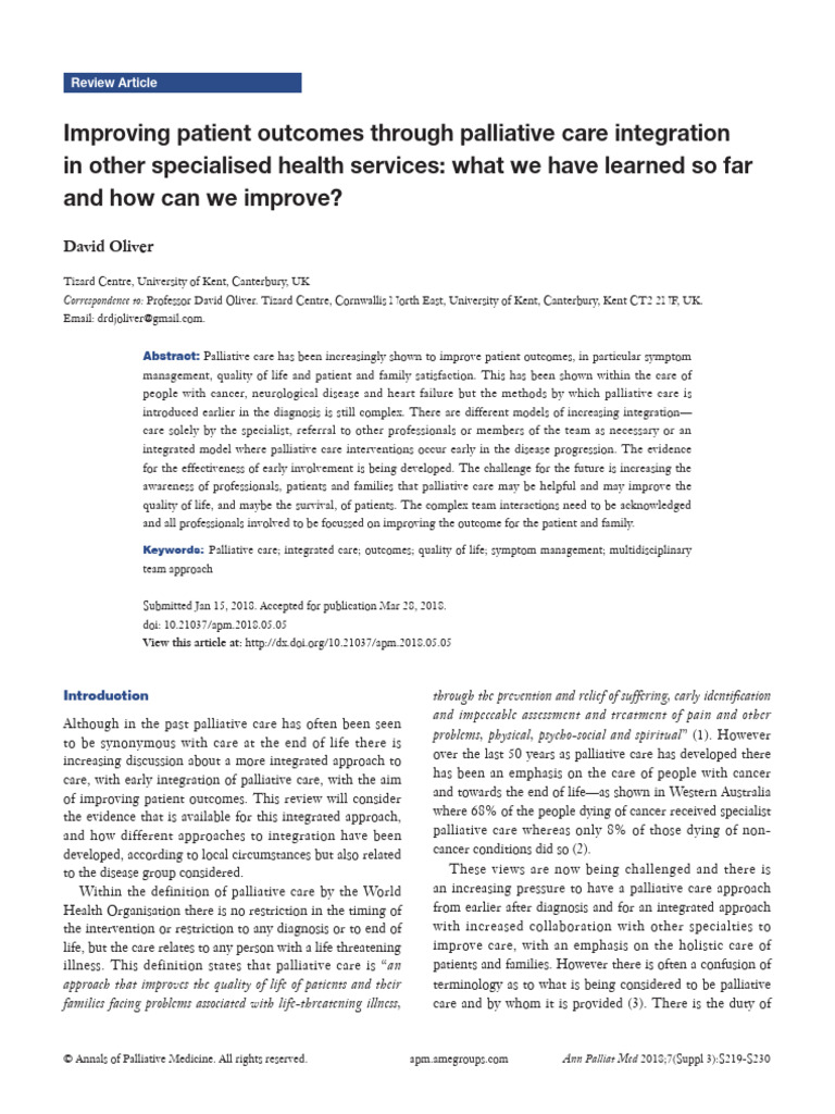 Improving Patient Outcomes Through Palliative Care Integration in Other ...