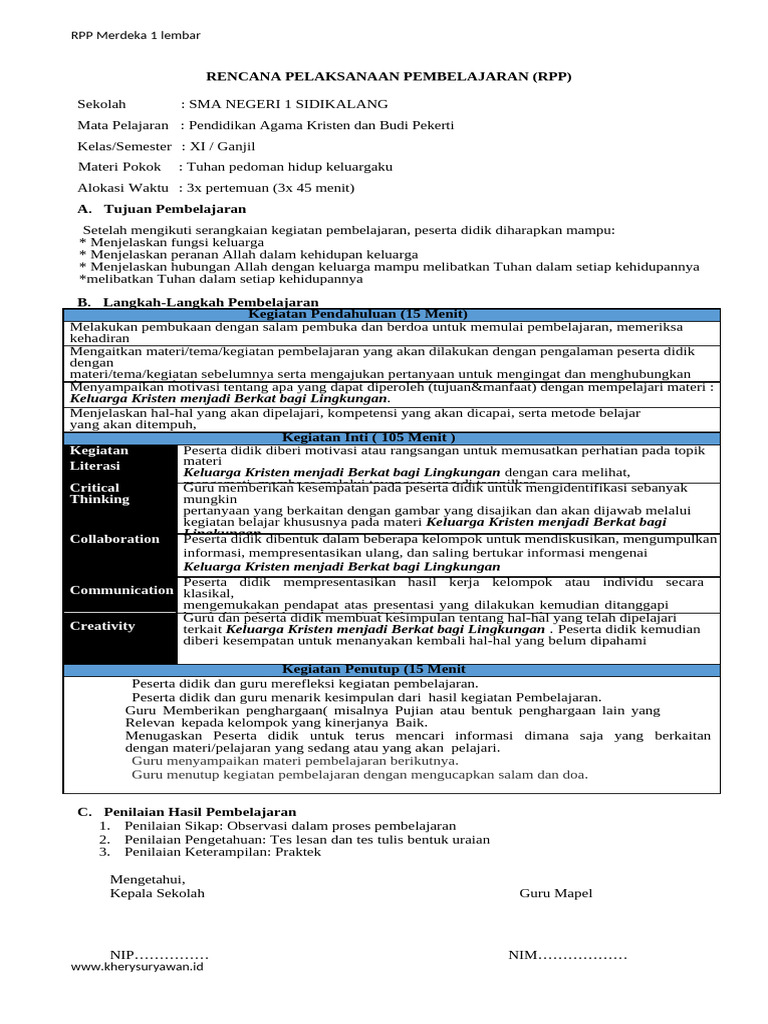 RPP 1 Lembar (Rangkap 3 | PDF
