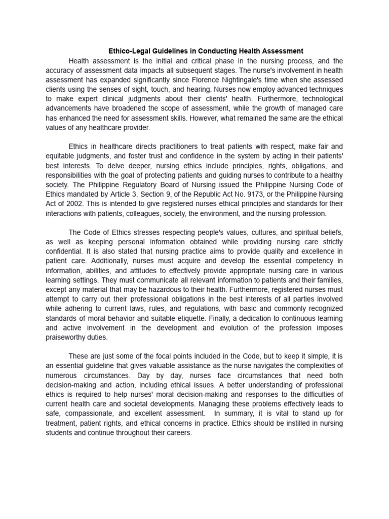 Ethico-Legal Guidelines in Conducting Health Assessment | PDF