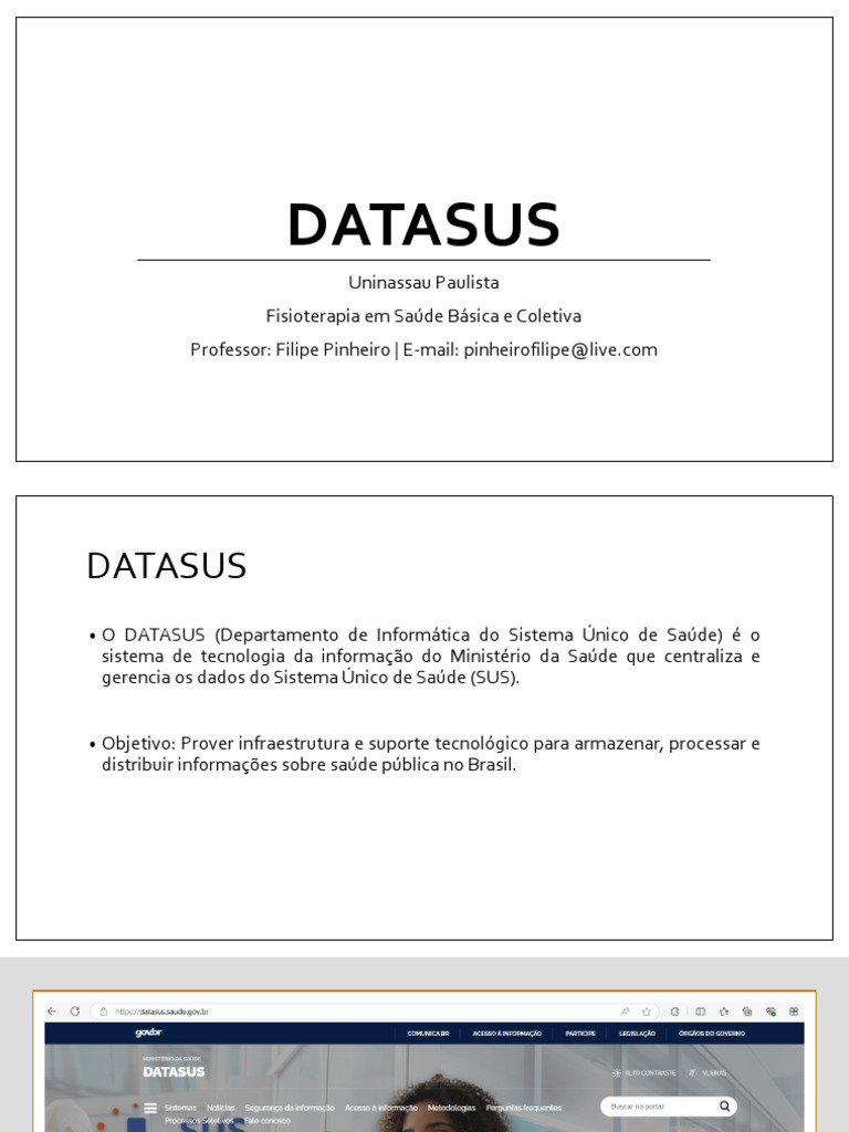 DATASUS: Gestão e Dados da Saúde Pública | PDF | Epidemiologia | Autoajuda