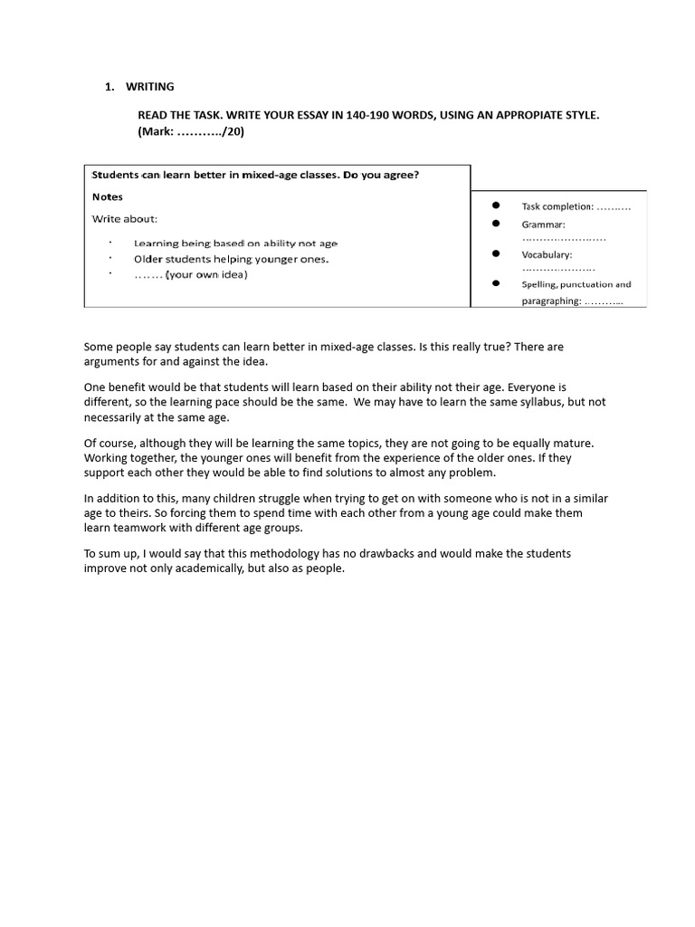 Writing Read The Task. Write Your Essay in 140-190 Words, Using An ...
