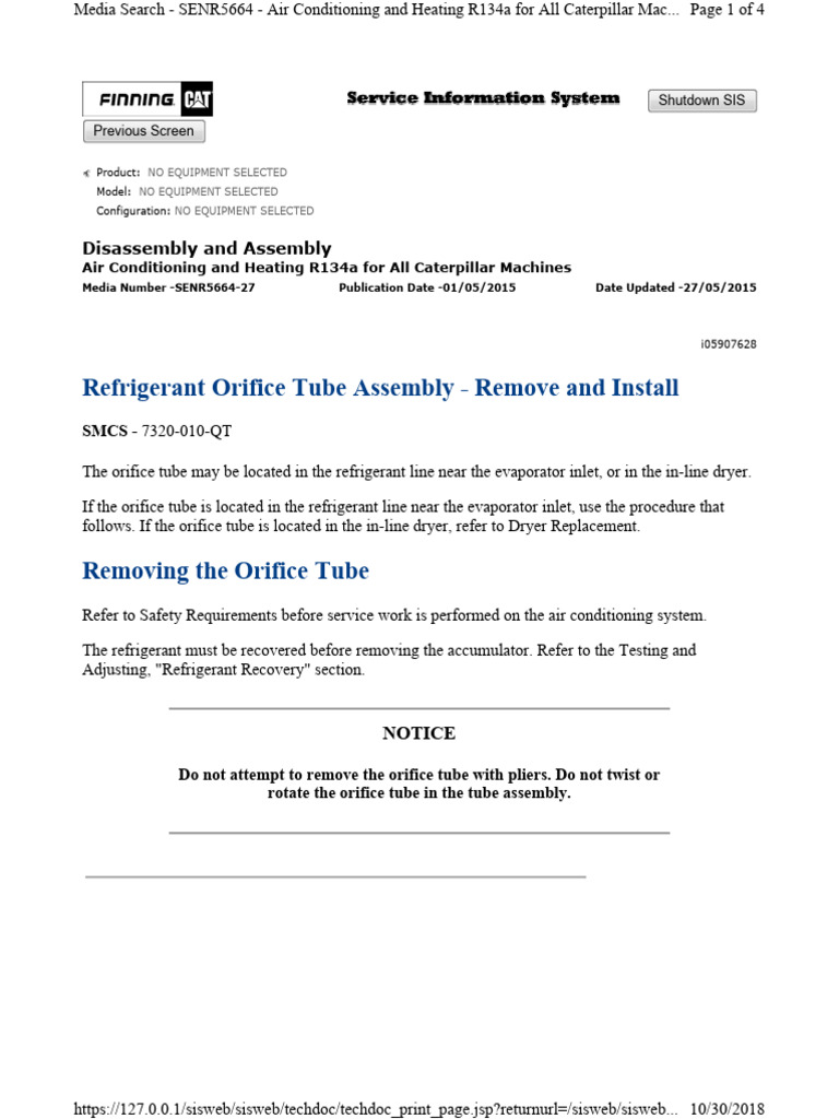 Refrigerant Orifice Tube Assembly - Remove and Install | PDF