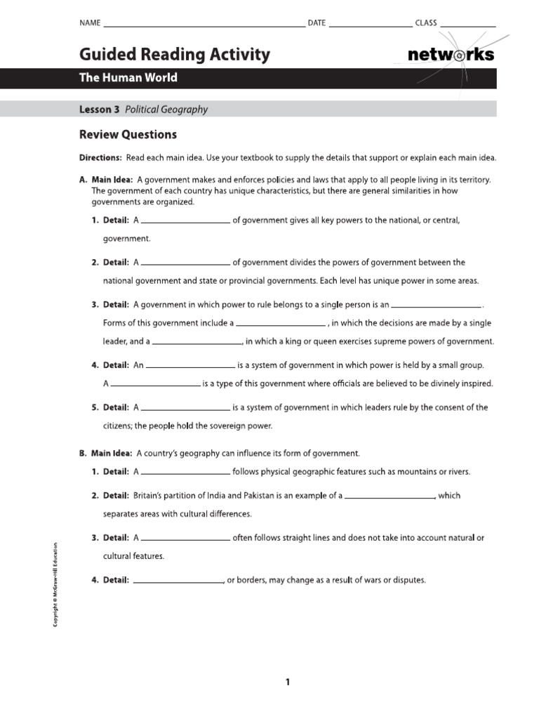 Worksheet - Political Geography | PDF