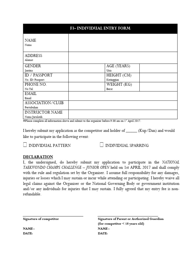 F3 - Individual Entry Form | PDF