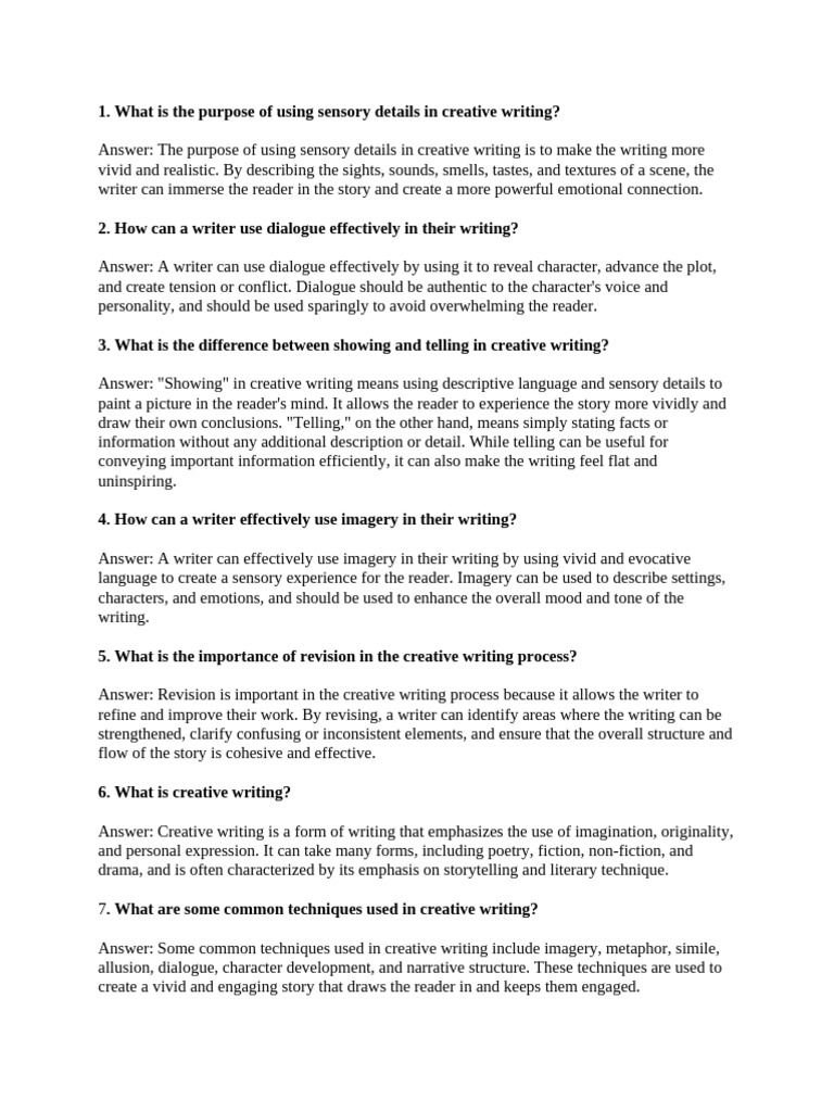 Short Answer Type Question and Answers On Creative Writing | PDF