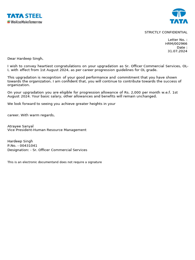 Upgradation Letter | PDF