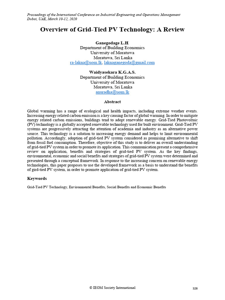 Overview of Grid Tied PV Technology A Review | PDF