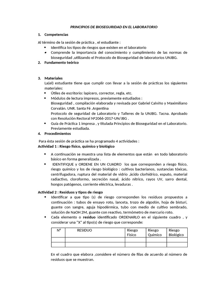 PRÁCTICA 1 Bioseguridad en El Laboratorio | PDF | Laboratorios | Quemar