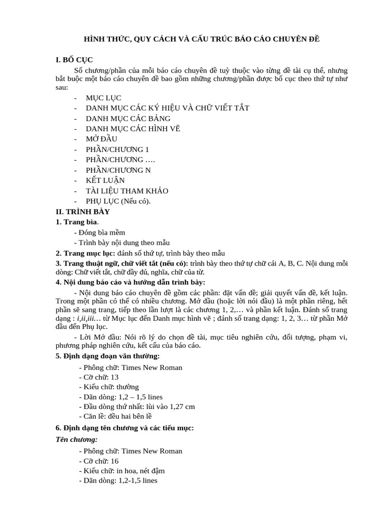 Quy định trình bày báo cáo chuyên đề | PDF