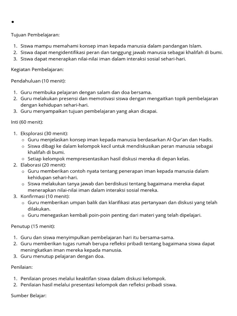 Rencana Pelaksanaan Pembelajaran Rpp Mata Pelajaran Pendidikan Agama