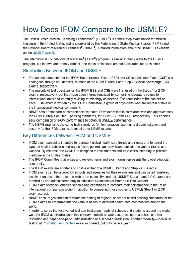 How Does IFOM Compare To The USMLE | PDF