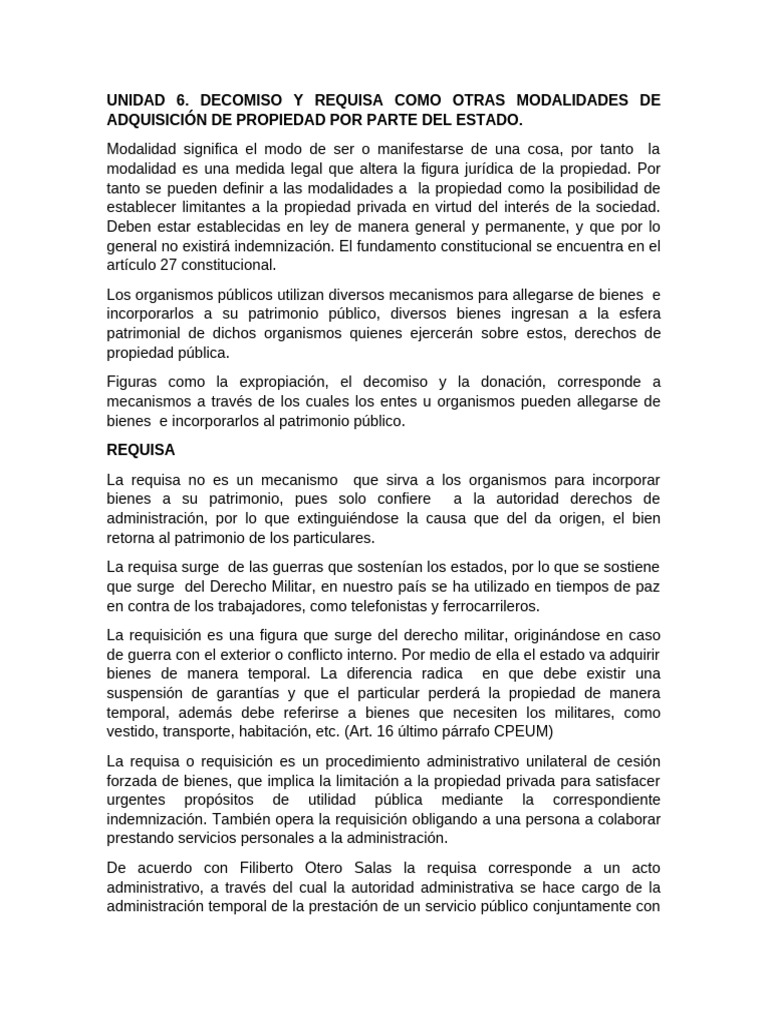 Unidad 6. Decomiso y Requisa Como Otras Modalidades de Adquisición de ...