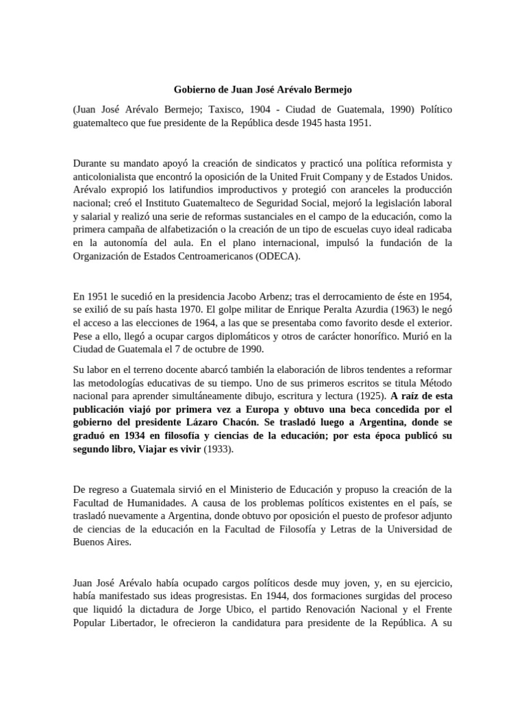 Logros de Juan José Arévalo | PDF | Guerra Fría | Guatemala