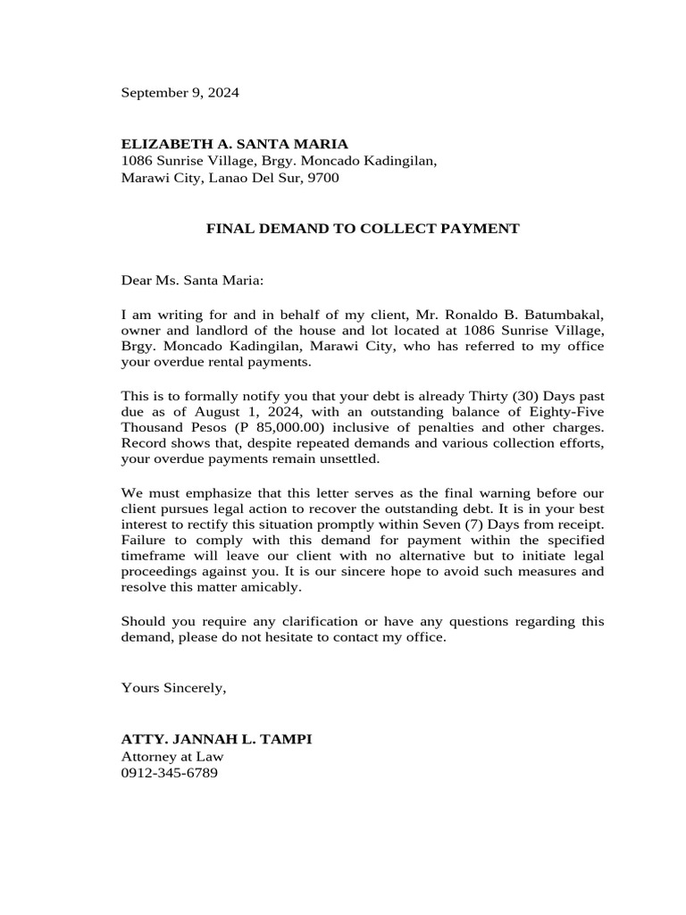 Demand Letter Collection of Sum of Money | PDF