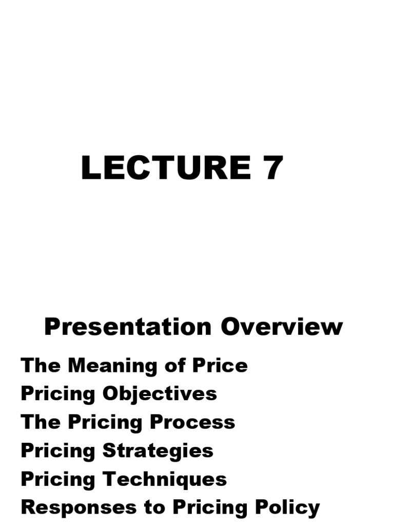 LECTURE GUIDE FOR CLASS 5 PRICE intelligence overview