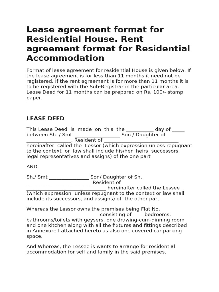 Lease Deed Residential | PDF