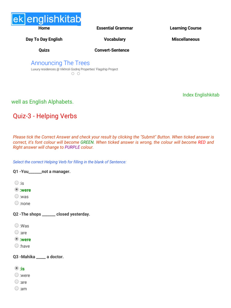 Exercise on Helping verbs & Hindi to English translation PDF