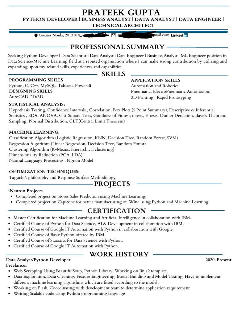 Python Developer & Data Scientist Profile | PDF | Machine Learning ...