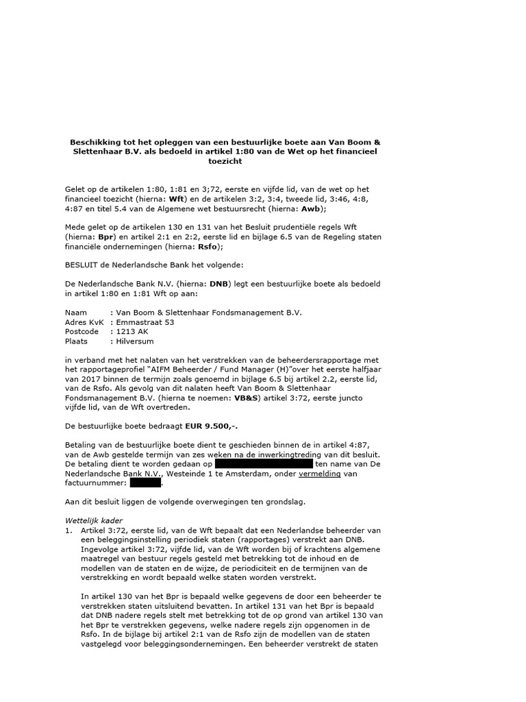 Bestuurlijke Boete Van Boom en Slettenhaar BV | PDF