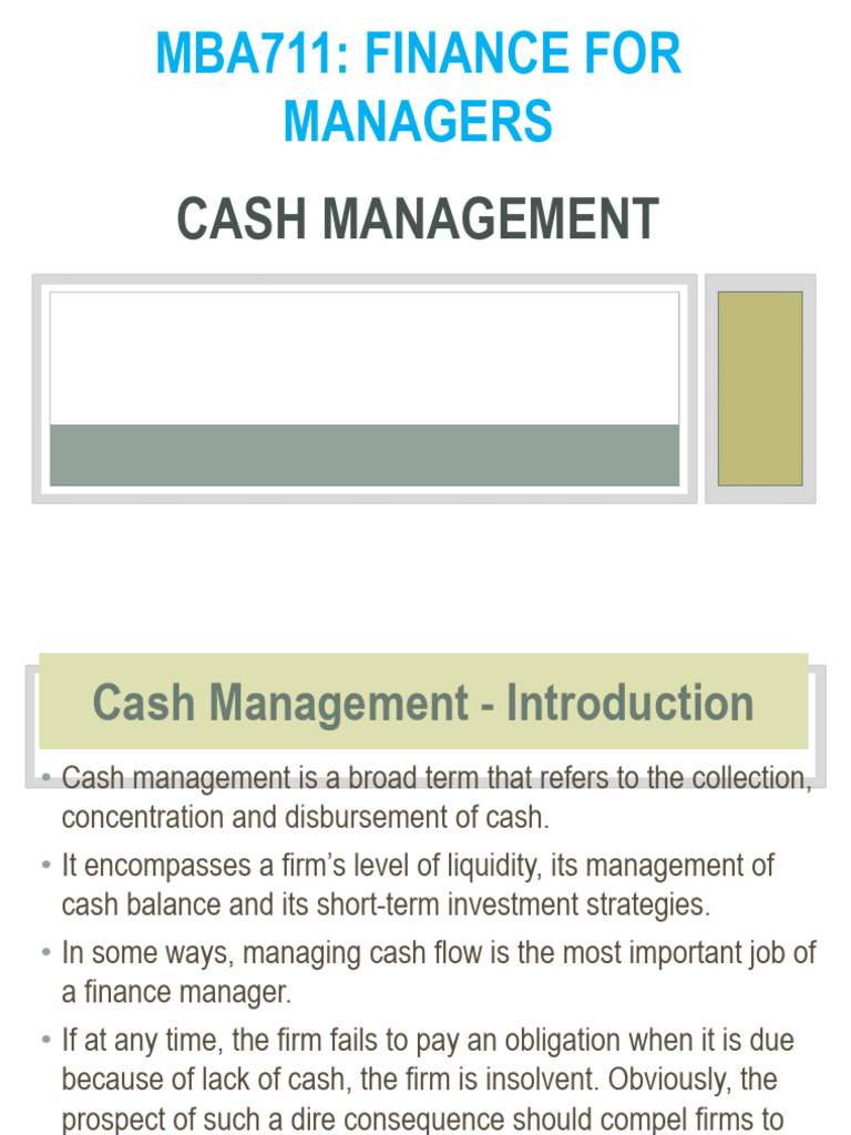 MBA 715-711 Working Capital MGT (Cash Management) | PDF