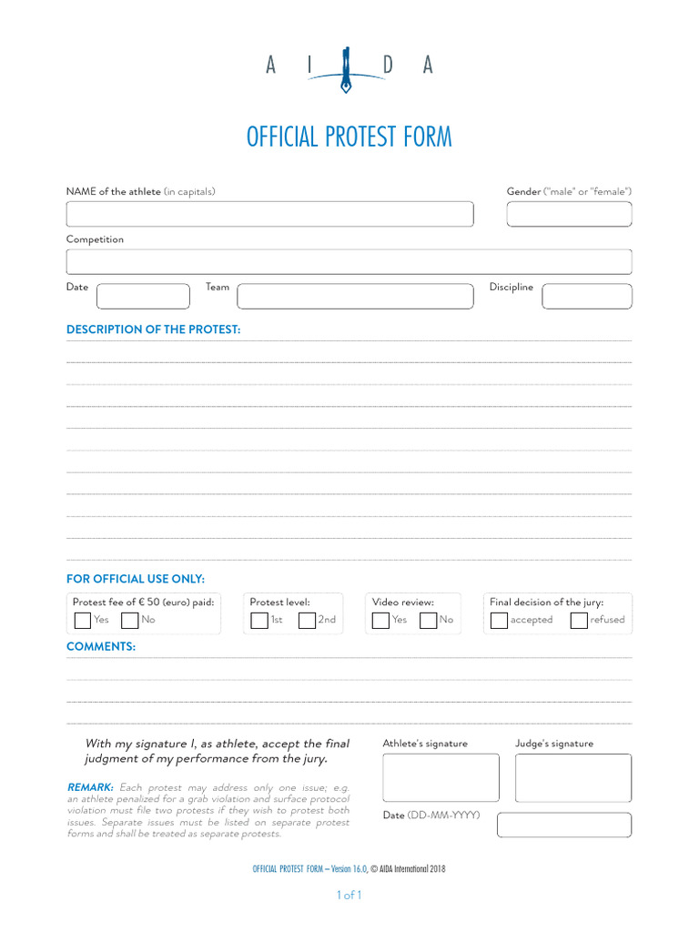 Official Protest Form for Athletes | PDF