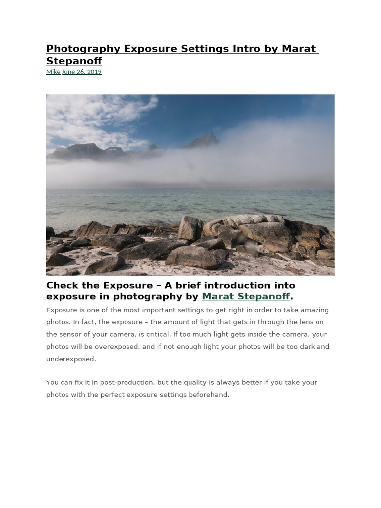 Photography Exposure Settings Intro by Marat Stepanoff | PDF
