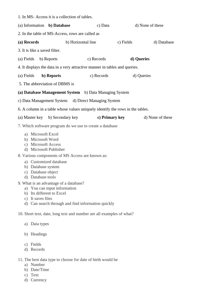 Quiz ms access pdf