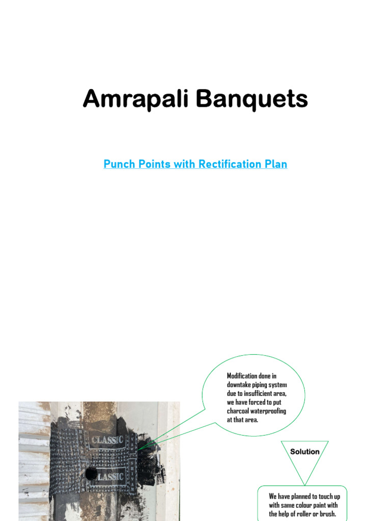 Amrapali Banquets Hall Punch Points With Rectification Plan | PDF