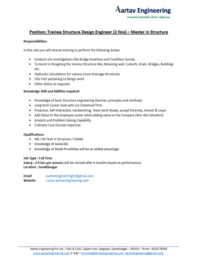 Trainee Structure Engineer Pdf
