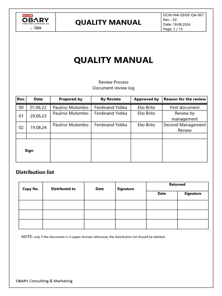Ocm Ma Qhse Qa 001 Quality Manual En Pdf