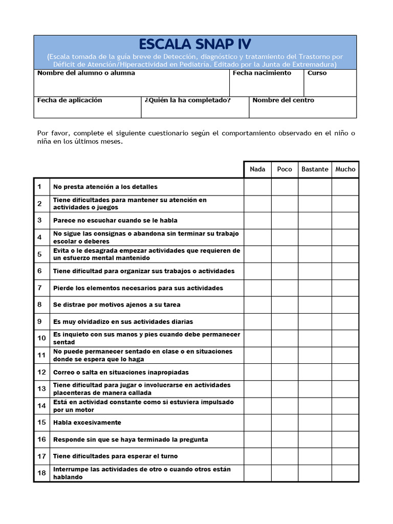 ESCALA SNAP IV | PDF