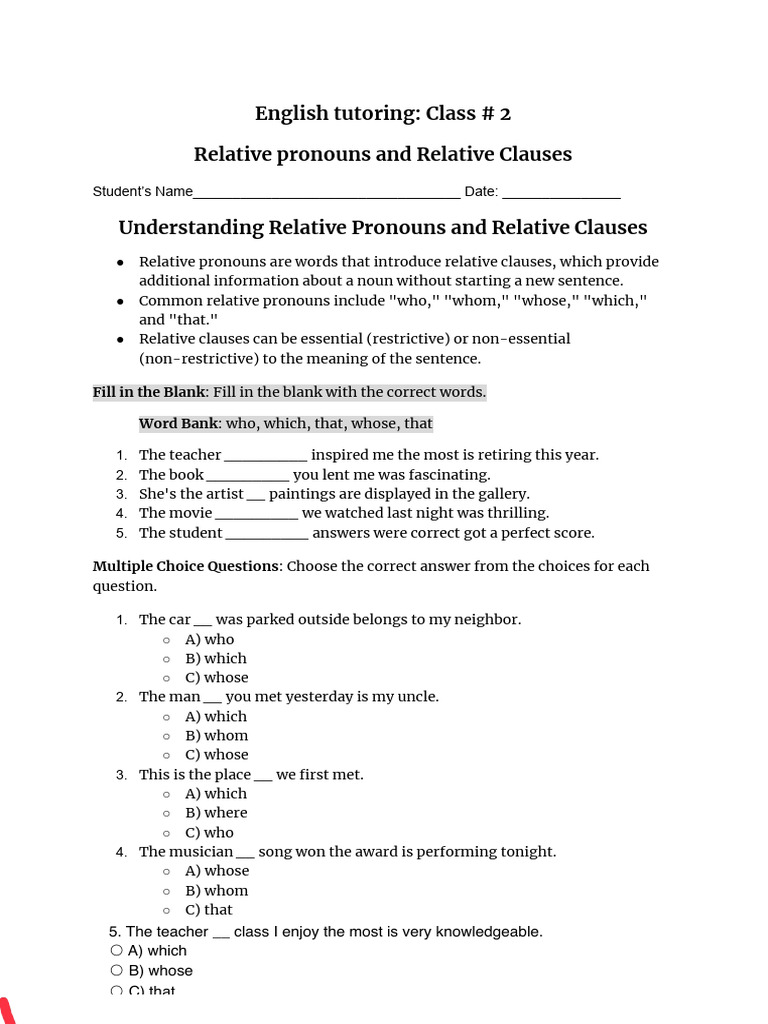 Relative Pronouns | PDF | Pronoun | Language Arts & Discipline