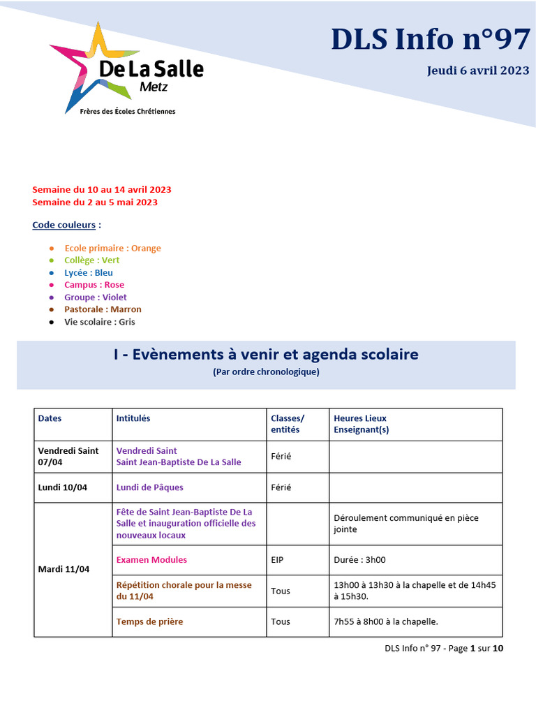 Agenda Scolaire DLS Info n° 97 | PDF