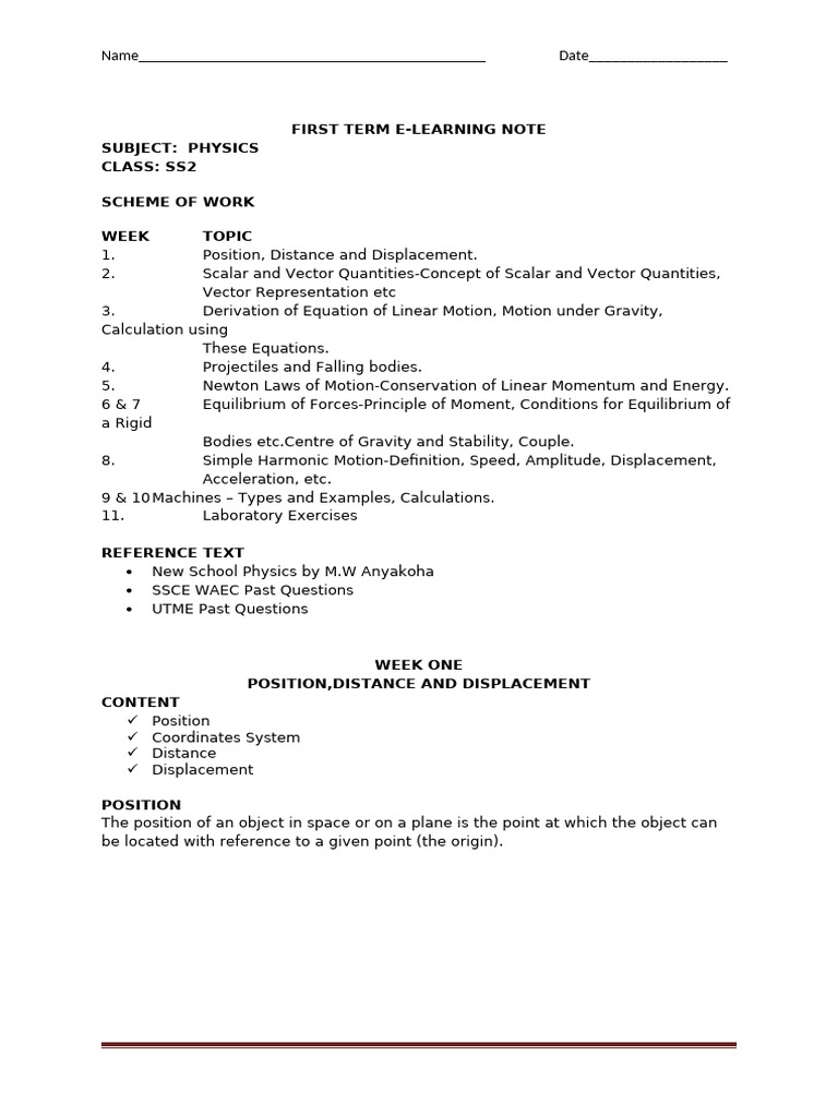 1st Term s2 Physics | PDF