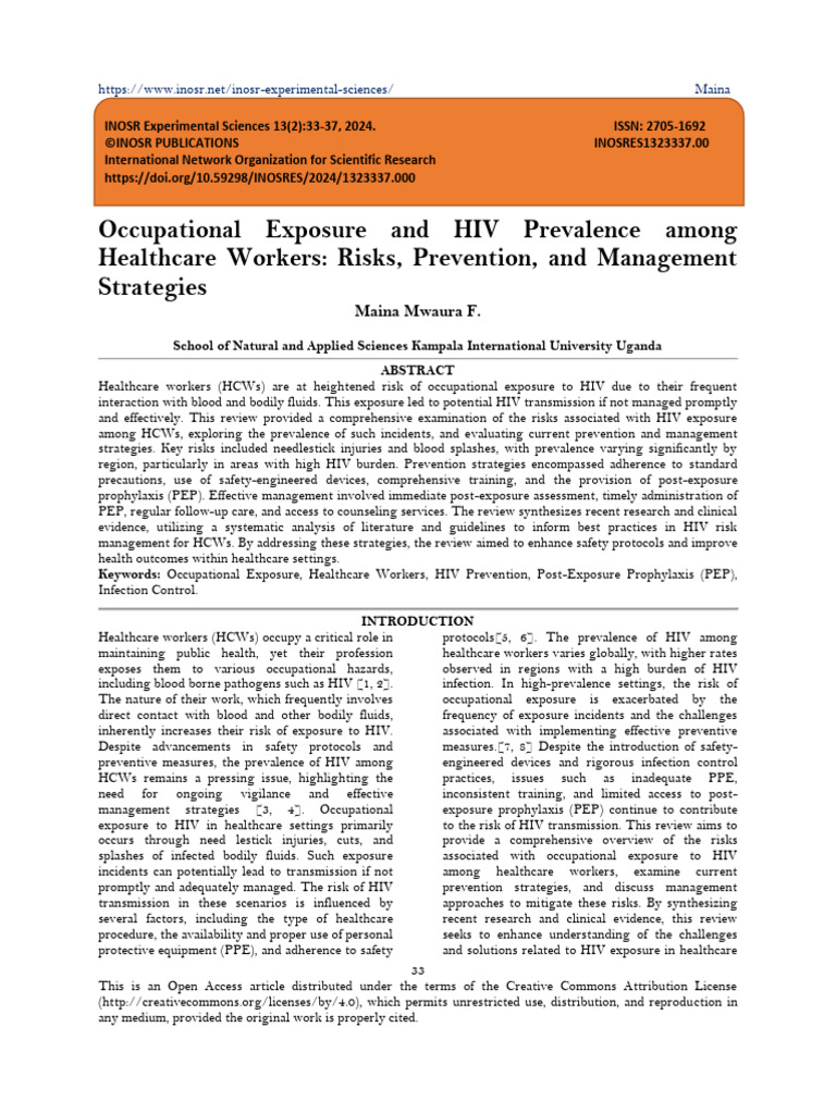 Occupational Exposure and HIV Prevalence Among Healthcare Workers ...