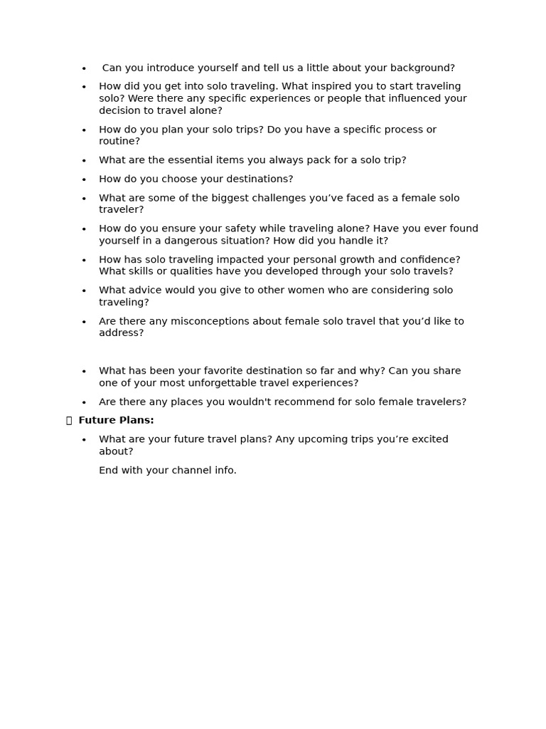 Solo Travel Interview Question | PDF