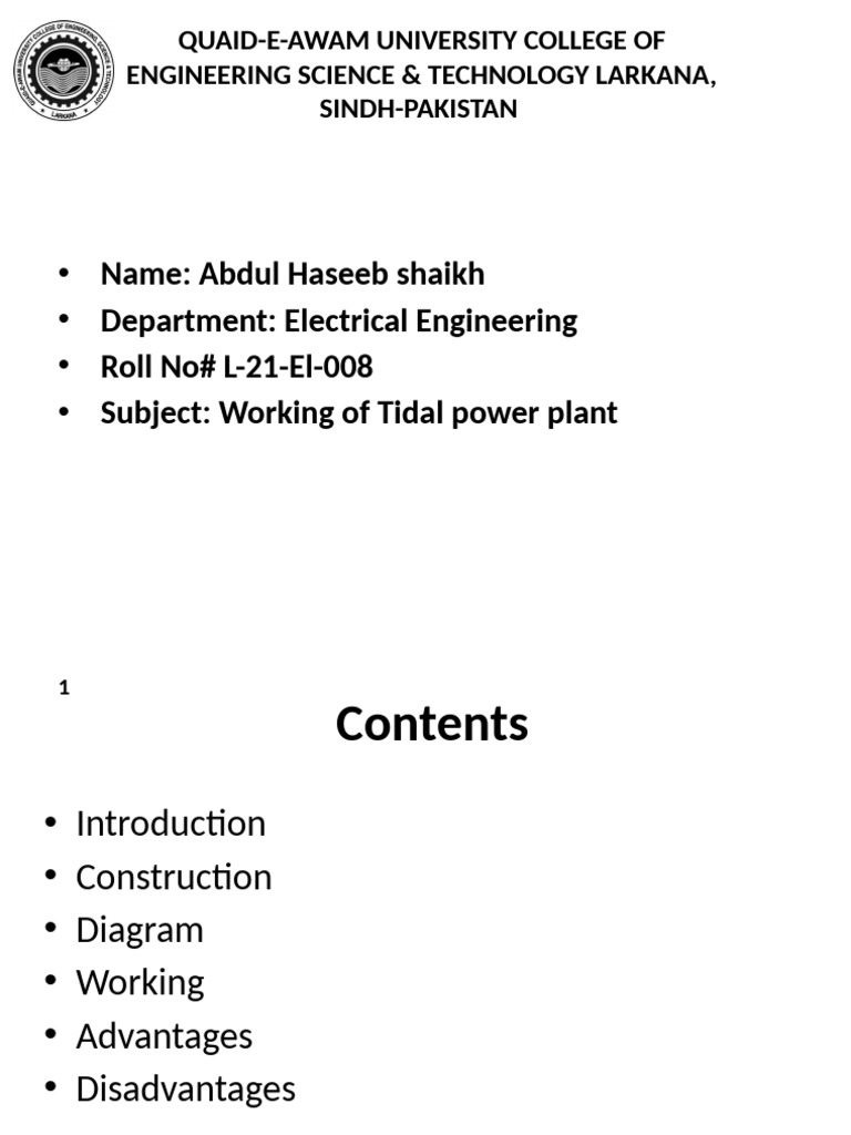 Working of Tidal Power Plant L-21El-008 | PDF